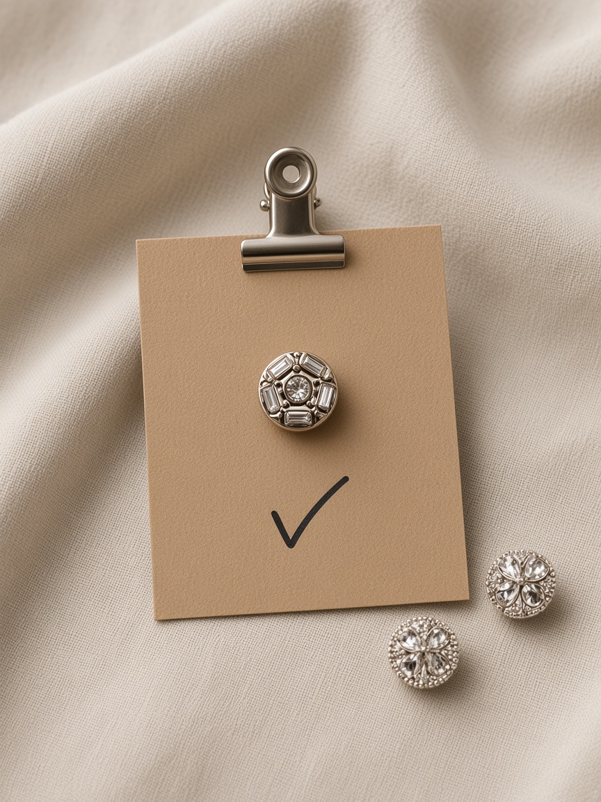 Approved button sample card with matching pieces